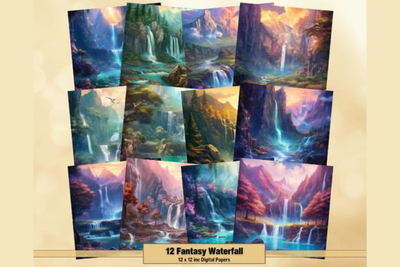 Download Fantasy Waterfall Nature Digital Papers - Premium Resources