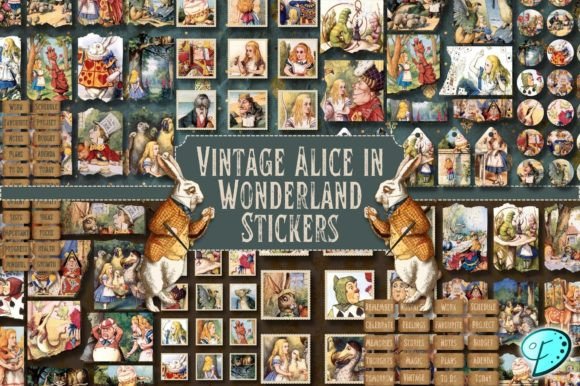 Download Vintage Alice in Wonderland Stickers - Alice Collection